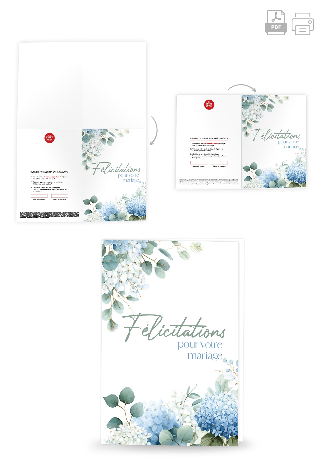 Felicitations pour votre mariage - Hortensias Bleus