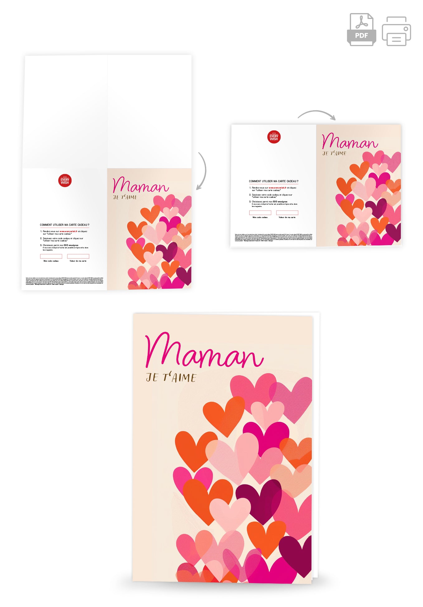 Maman Je t'aime - Cœurs rose orange