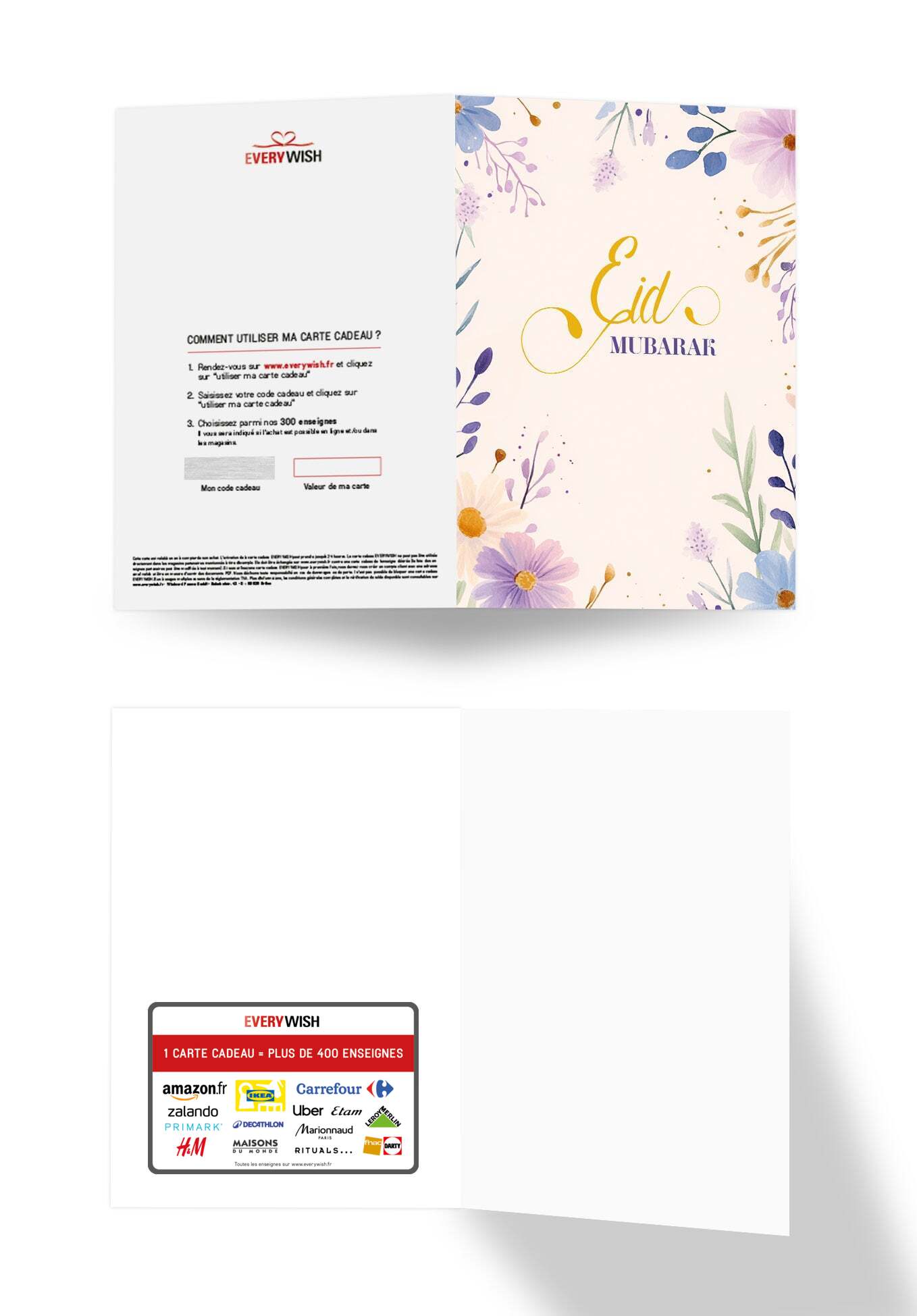 Eid Mubarak - Fleurs aquarelles Beige (Valeur du bon)