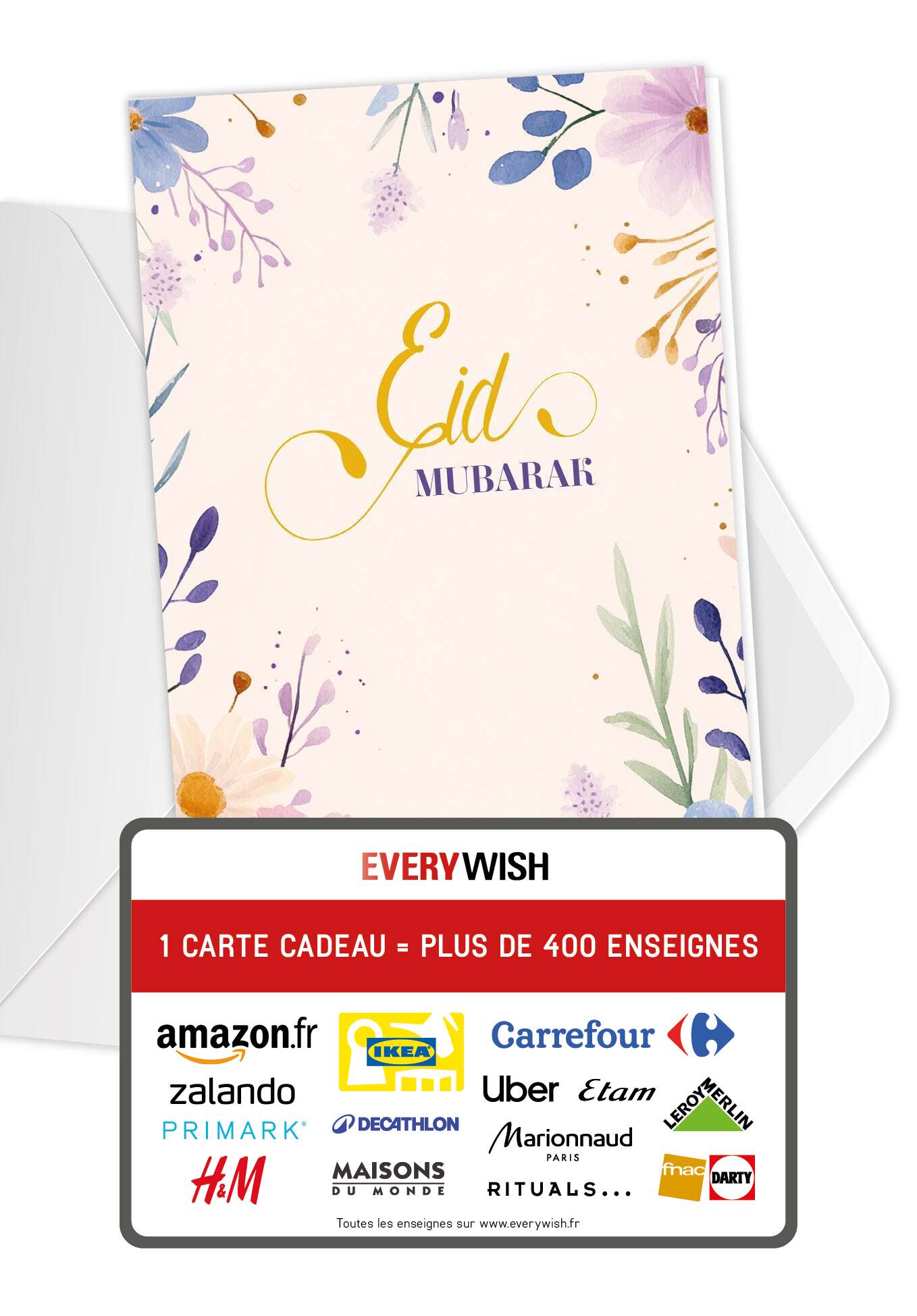 Eid Mubarak - Fleurs aquarelles Beige (Valeur du bon)