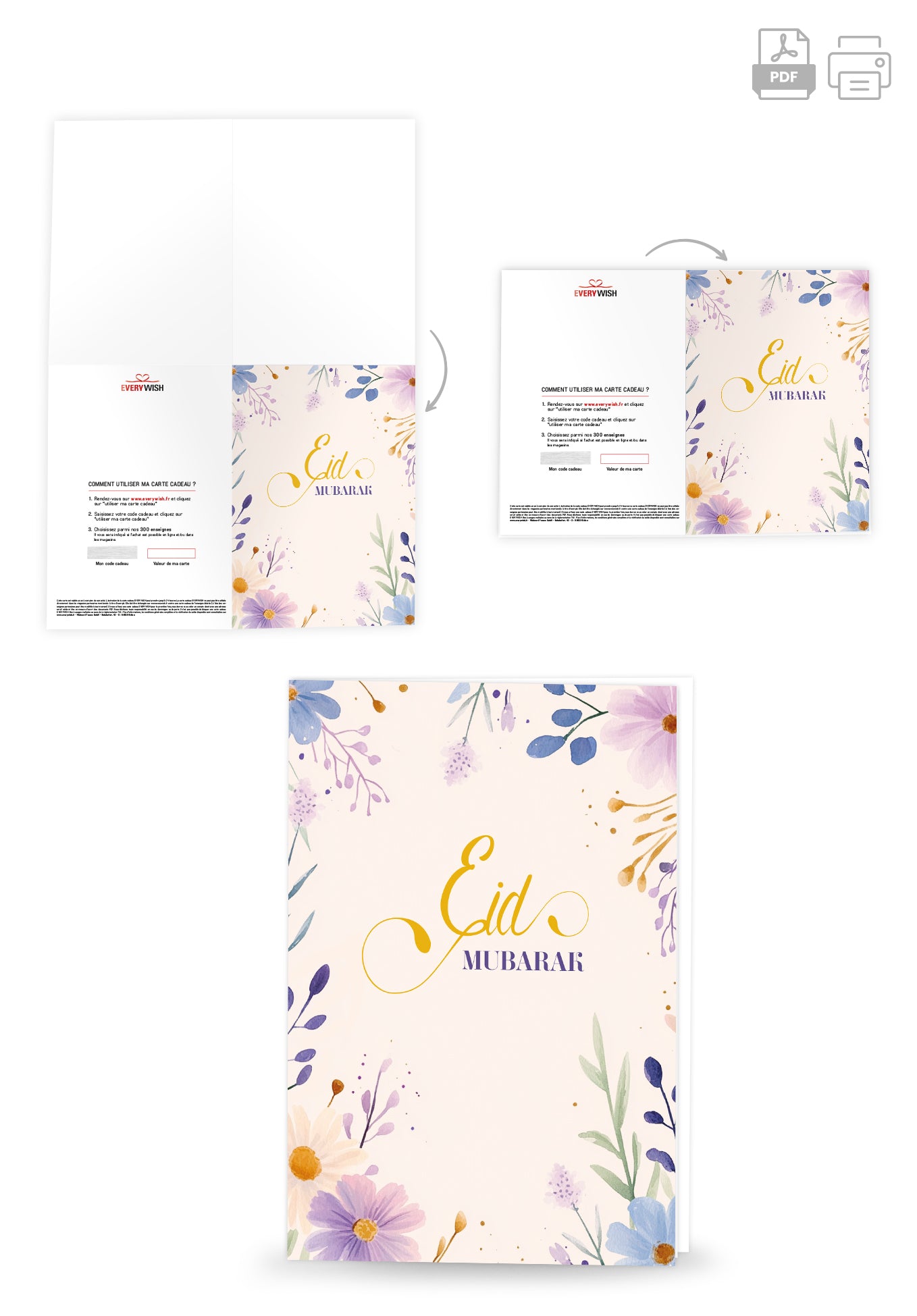 Eid Mubarak - Fleurs aquarelles Beige