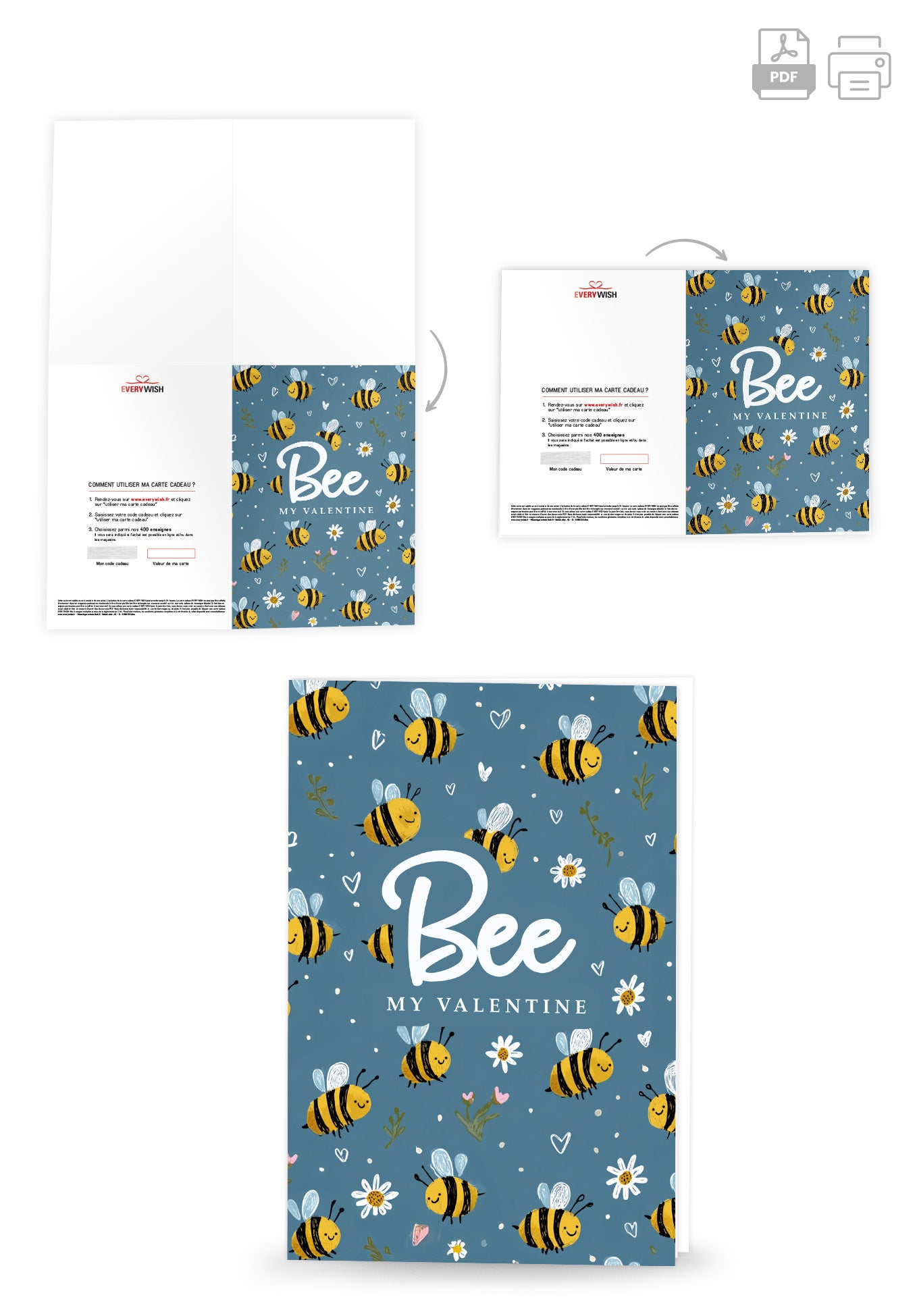 Bee my Valentine - Motif abeilles bleu