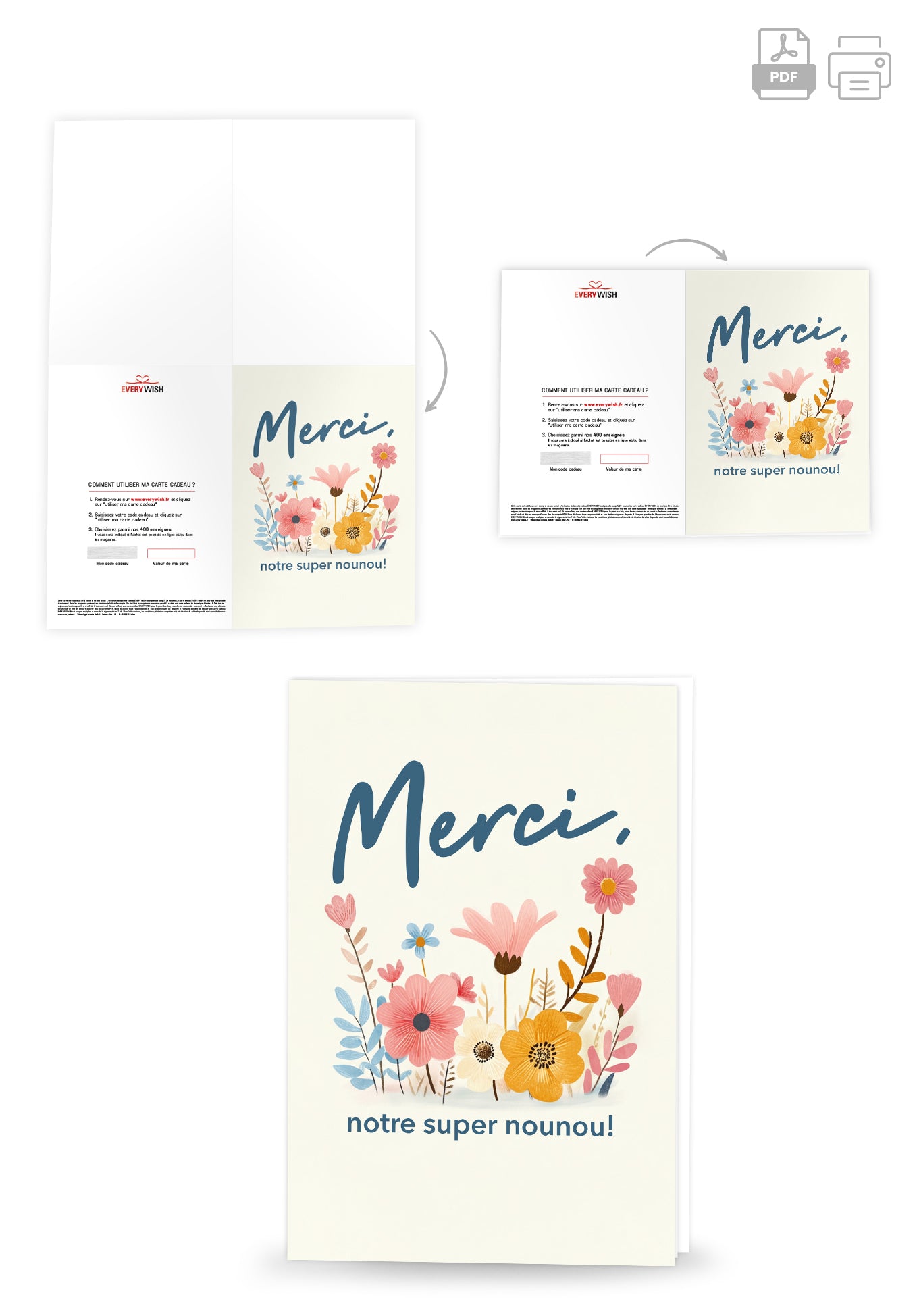 Merci nounou - Fleurs colorées