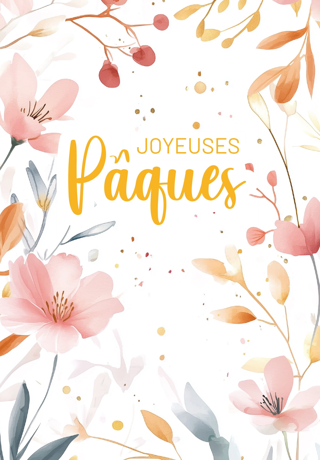 Joyeuses Pâques - Fleurs aquarelles roses