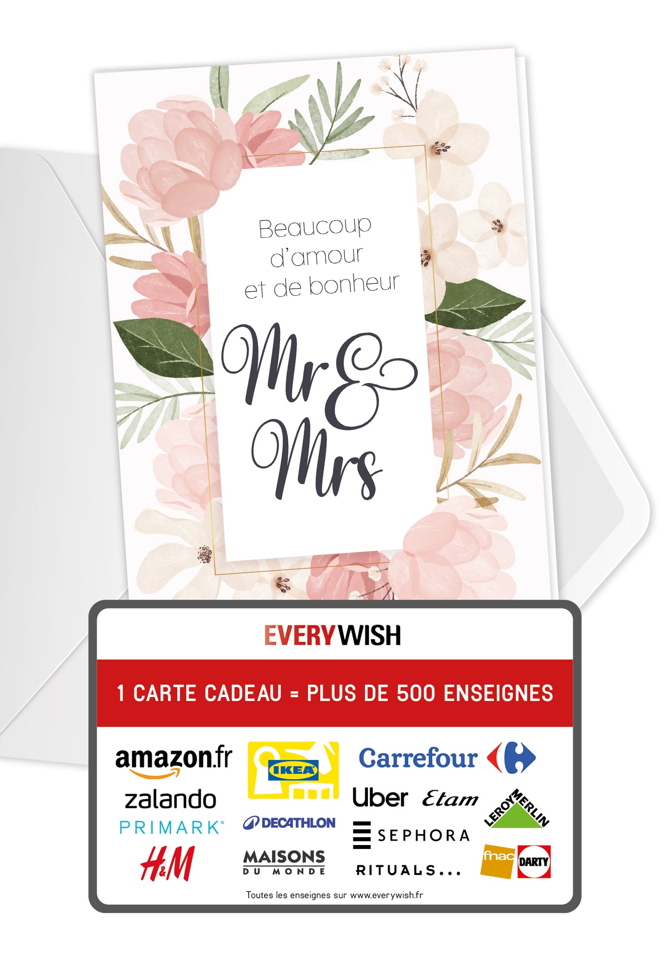 Beaucoup damour et de bonheur Mr & Mrs - Fleurs Roses