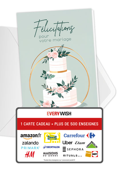 Felicitations pour votre mariage - Gâteau Roses