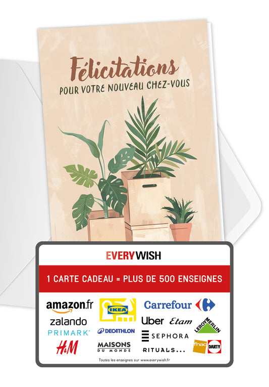 Felicitatiobs pour votre nouveau chez-vous - Cartons et plantes