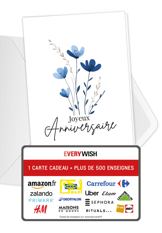 Joyeux Anniversaire - Fleurs bleues