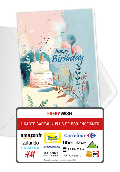 Happy Birthday - Gâteau et ballons bleus