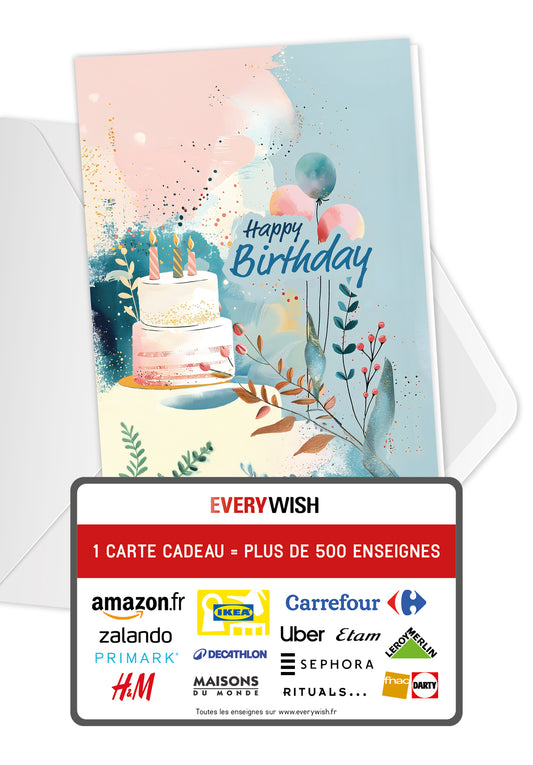 Happy Birthday - Gâteau et ballons bleus
