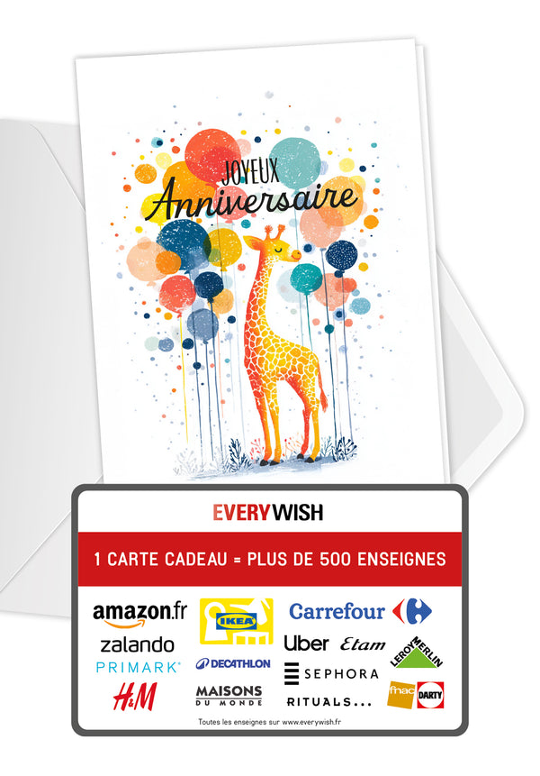 Joyeux Anniversaire - Girafe et ballons
