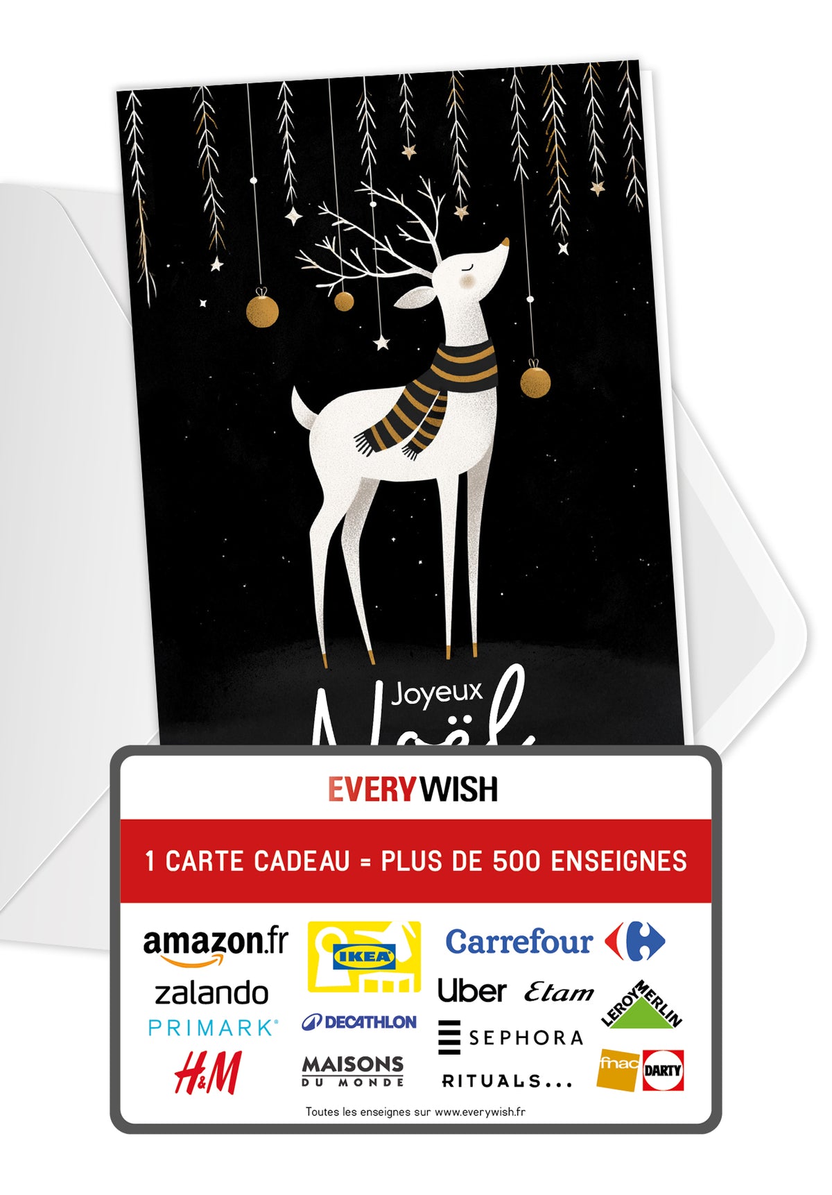 Joyeux Noël - Renne Noir Blanc Or