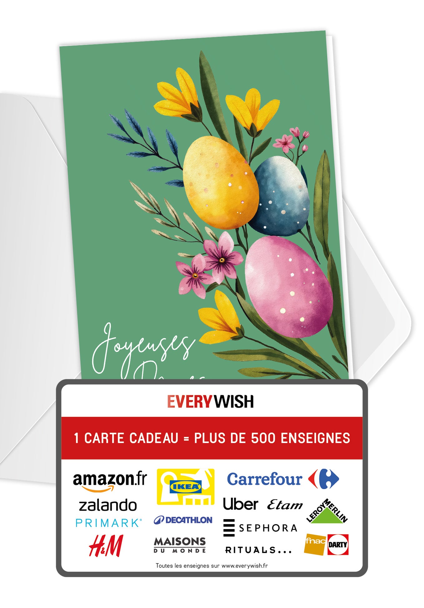 Joyeuses Pâques - Œufs et fleurs vertes