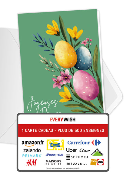 Joyeuses Pâques - Œufs et fleurs vertes