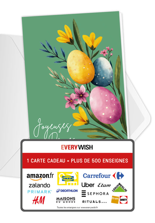 Joyeuses Pâques - Œufs et fleurs vertes