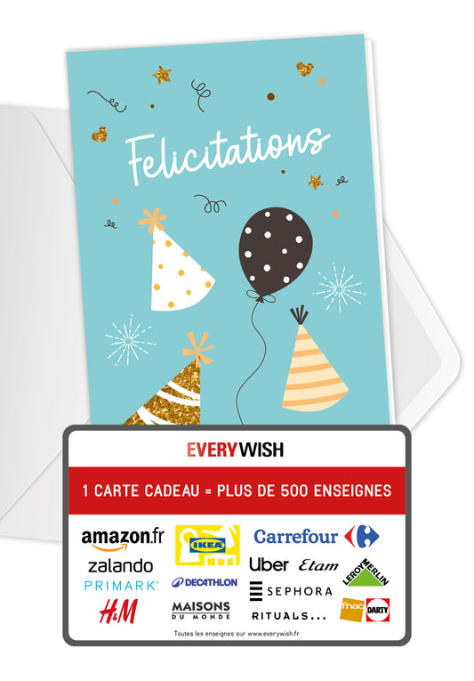 Felicitations - Ballons et chapeaux