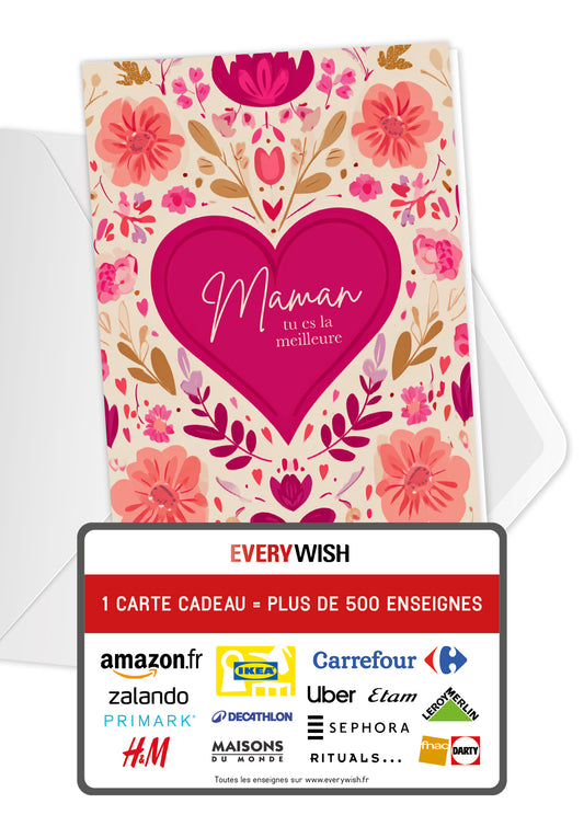 Maman tu es la meilleure - Un cœur à motif floral