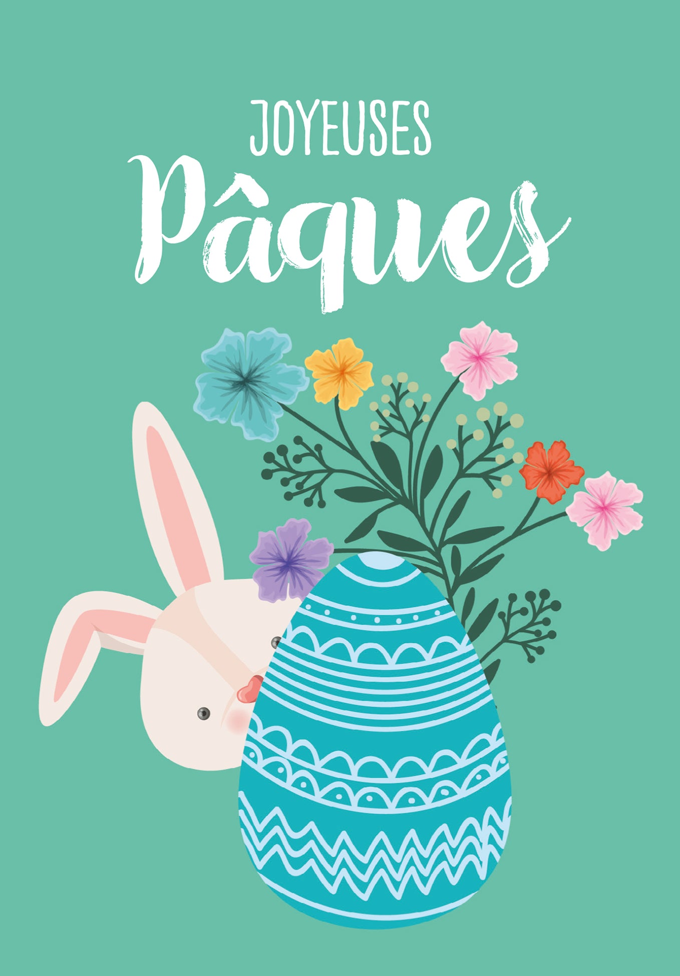 Joyeuses Pâques - Lapin avec œuf turquoise