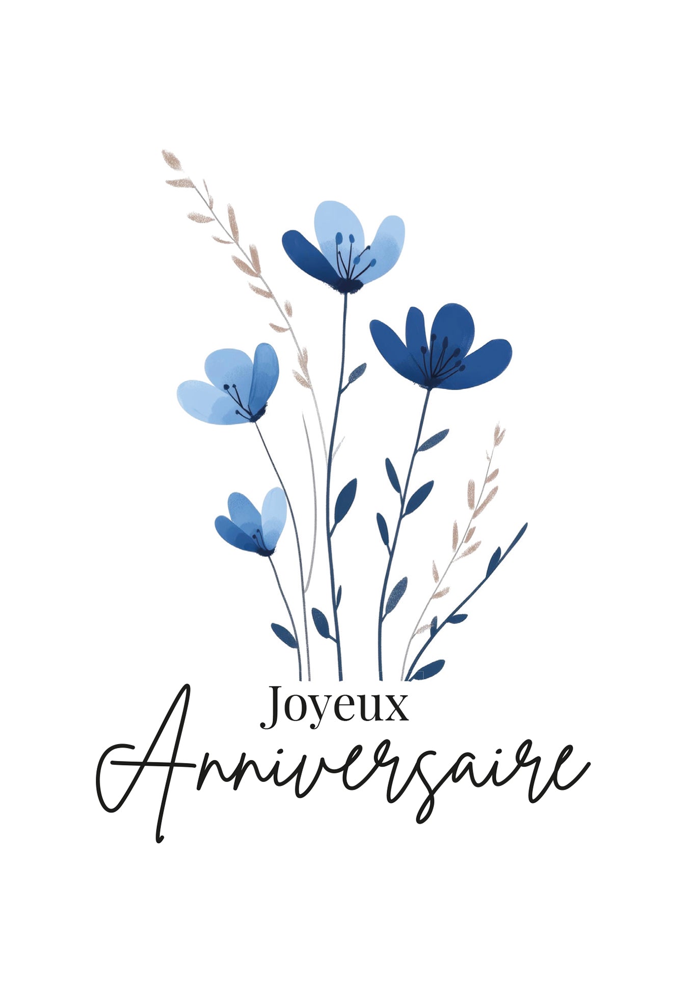 Joyeux Anniversaire - Fleurs bleues