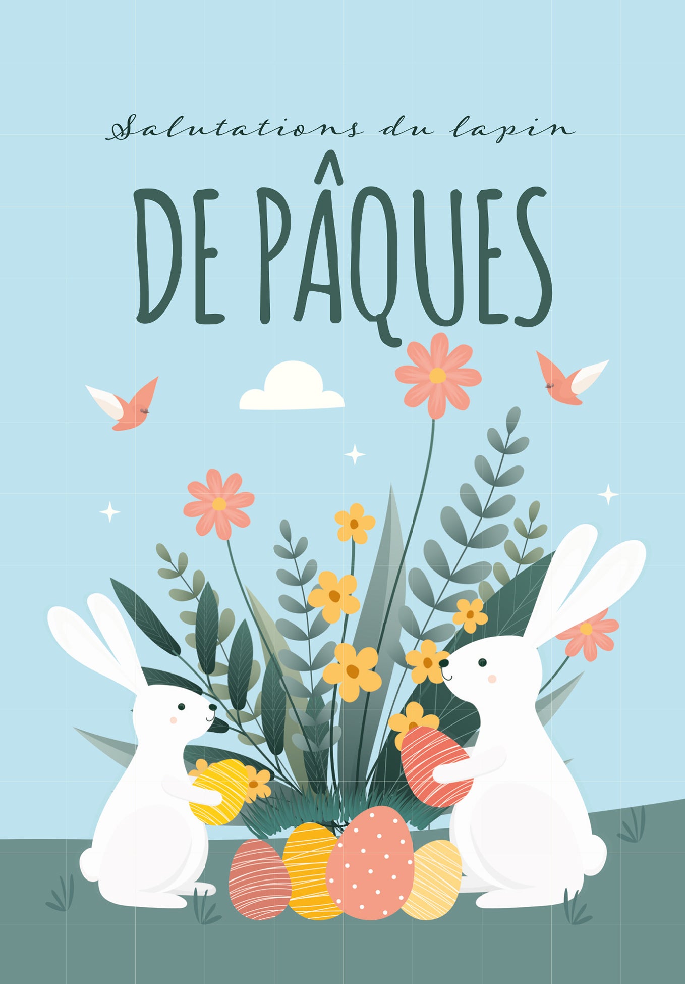 Salutations du lapin de Pâques - Lapin et fleurs