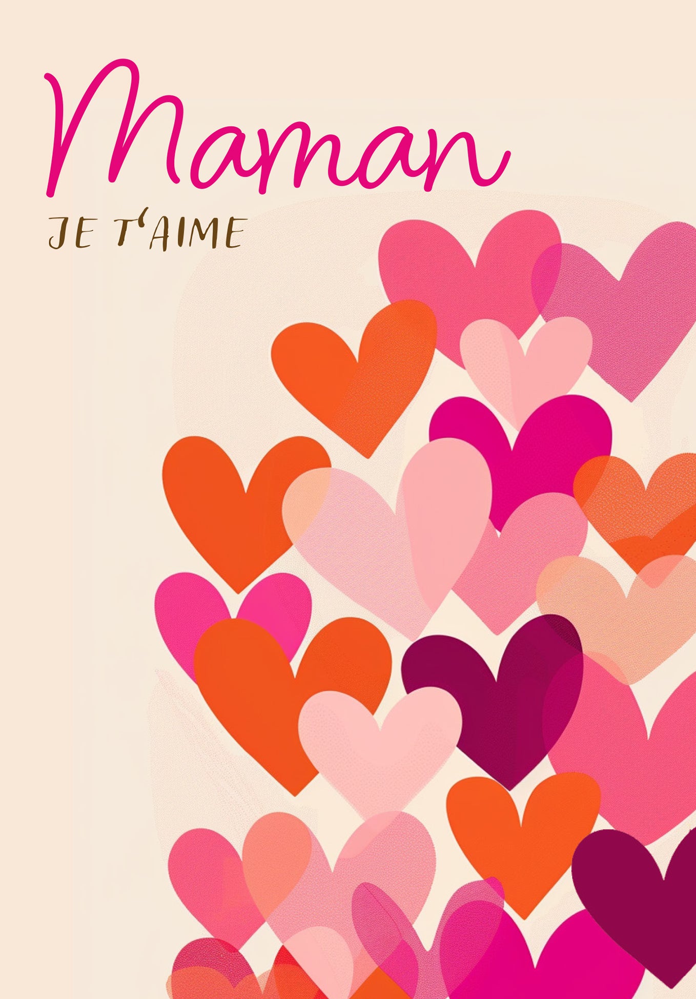 Maman Je t'aime - Cœurs rose orange