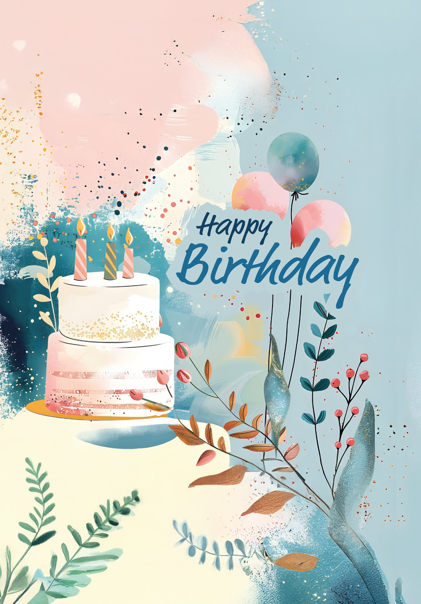 Happy Birthday - Gâteau et ballons bleus