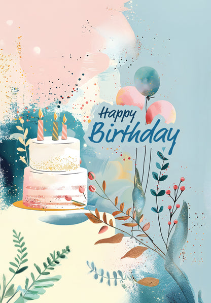 Happy Birthday - Gâteau et ballons bleus
