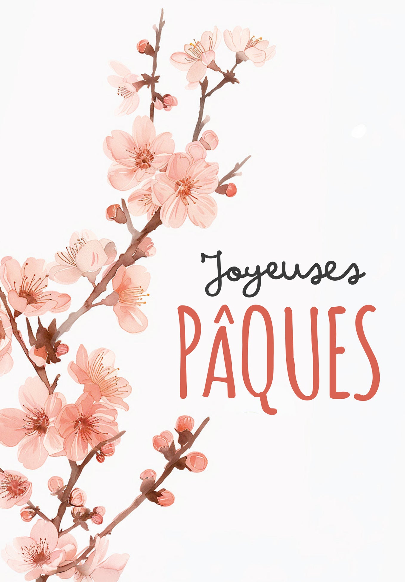 Joyeuses Pâques - Fleurs de cerisier à l'aquarelle