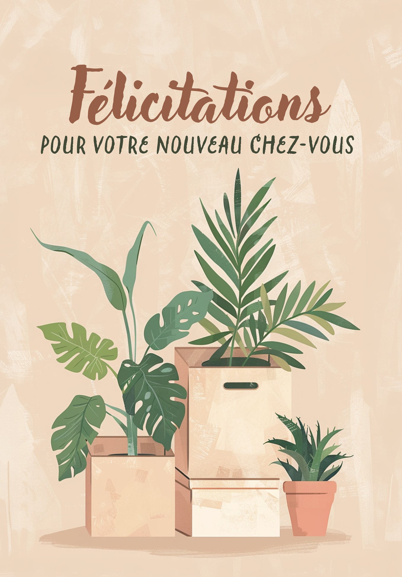Felicitatiobs pour votre nouveau chez-vous - Cartons et plantes