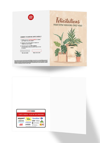 Felicitatiobs pour votre nouveau chez-vous - Cartons et plantes