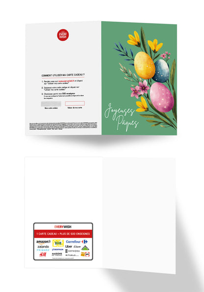 Joyeuses Pâques - Œufs et fleurs vertes