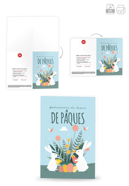 Salutations du lapin de Pâques - Lapin et fleurs