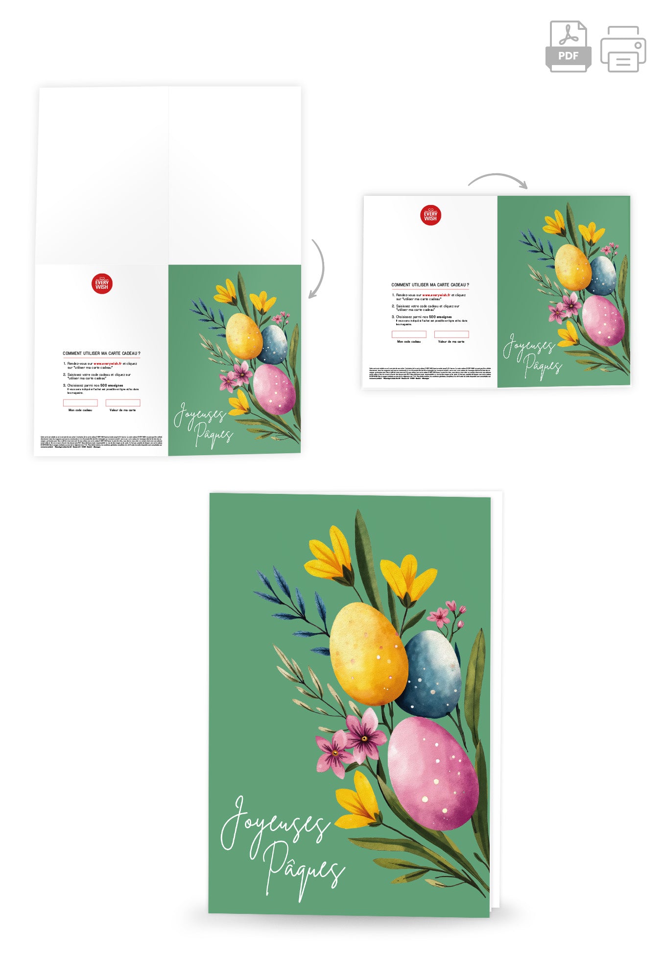 Joyeuses Pâques - Œufs et fleurs vertes