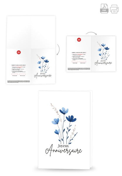Joyeux Anniversaire - Fleurs bleues