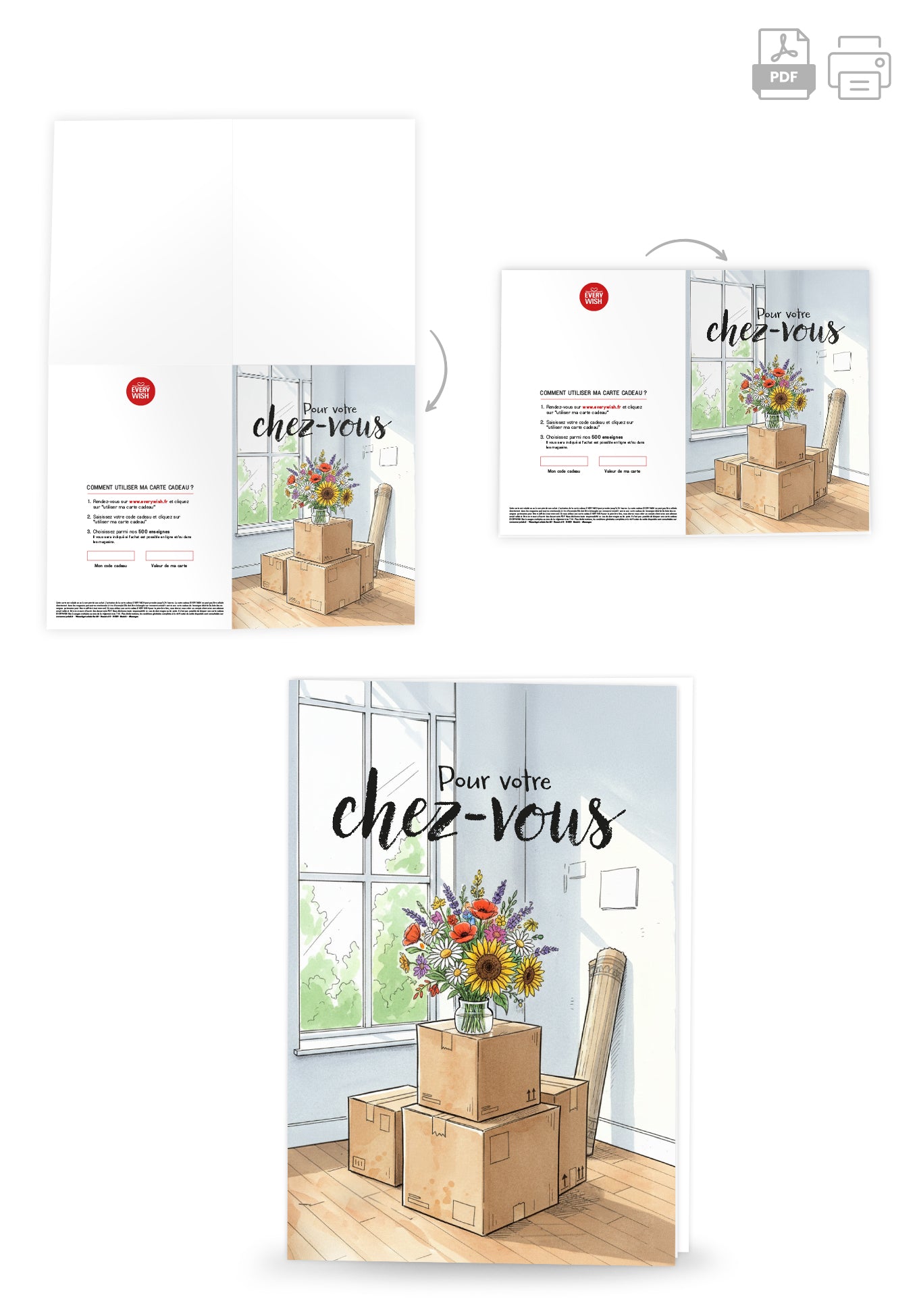 Pour votre chez-vous - Bouquet de fleurs et cartons