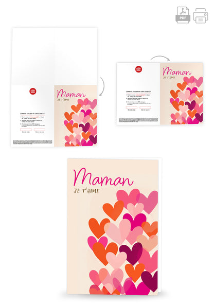 Maman Je t'aime - Cœurs rose orange