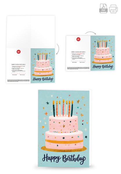 Happy Birthday - Gâteau bleu rose PDF