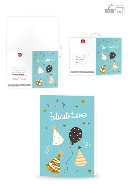 Felicitations - Ballons et chapeaux