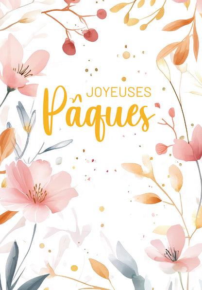 Joyeuses Pâques - Fleurs aquarelles roses (Valeur du bon)