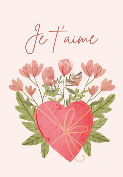 Je t'aime - Cœur avec fleurs