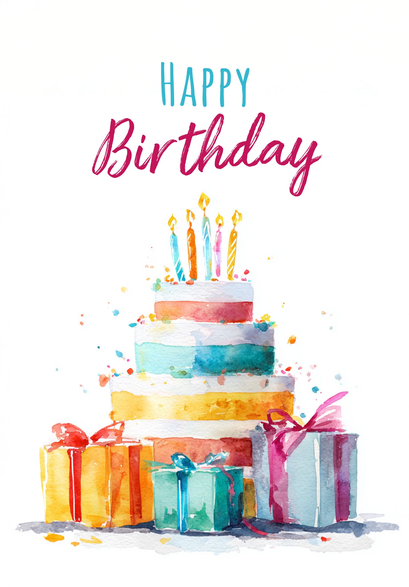 Happy Birthday - Gâteau aquarelle