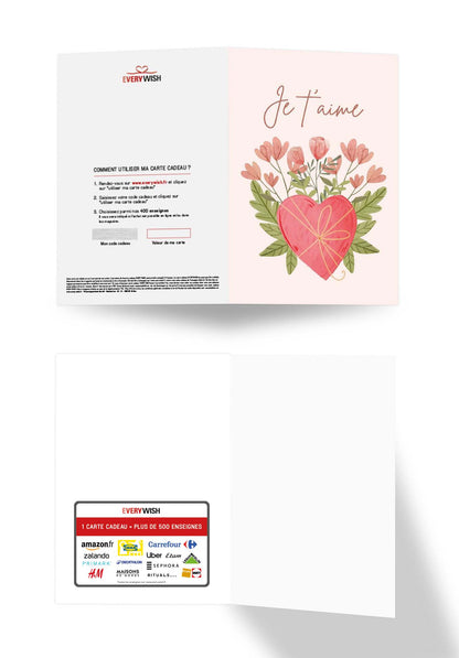 Je t'aime - Cœur avec fleurs