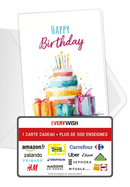 Happy Birthday - Gâteau aquarelle