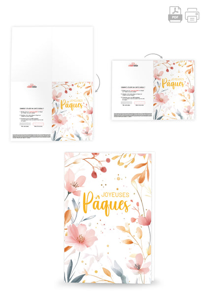 Joyeuses Pâques - Fleurs aquarelles roses (Valeur du bon)