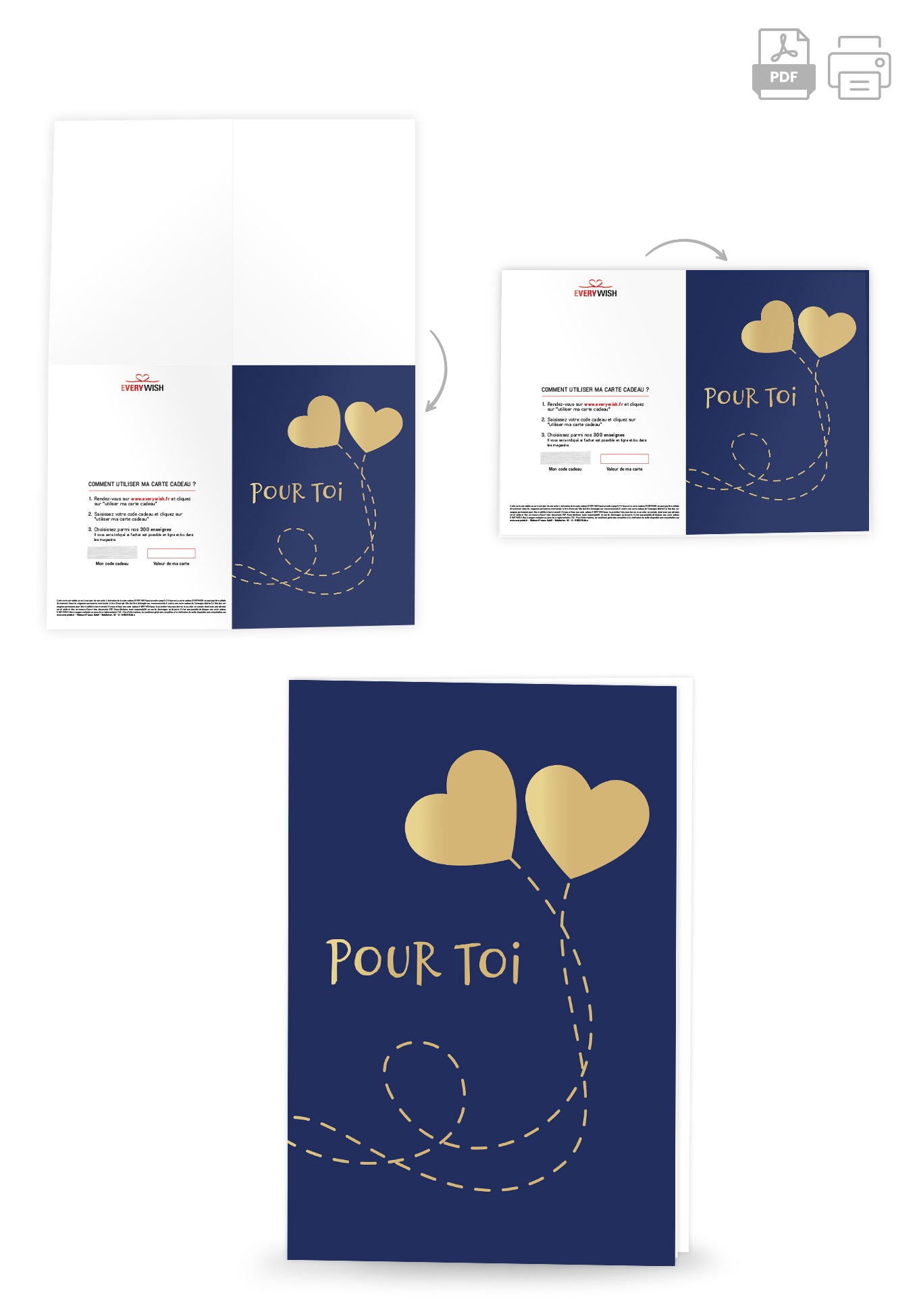 Pour Toi - Coeurs bleu or (Valeur du bon)