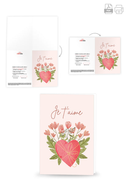 Je t'aime - Cœur avec fleurs