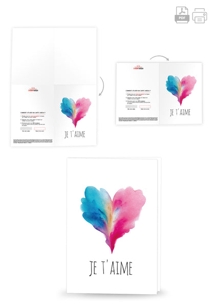Je t'aime - Cœur bleu-rose